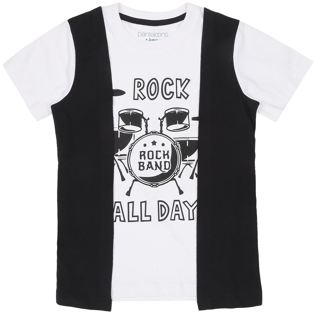 

Pantaloons Junior Boy Cotton Printed T-shirt - White Black