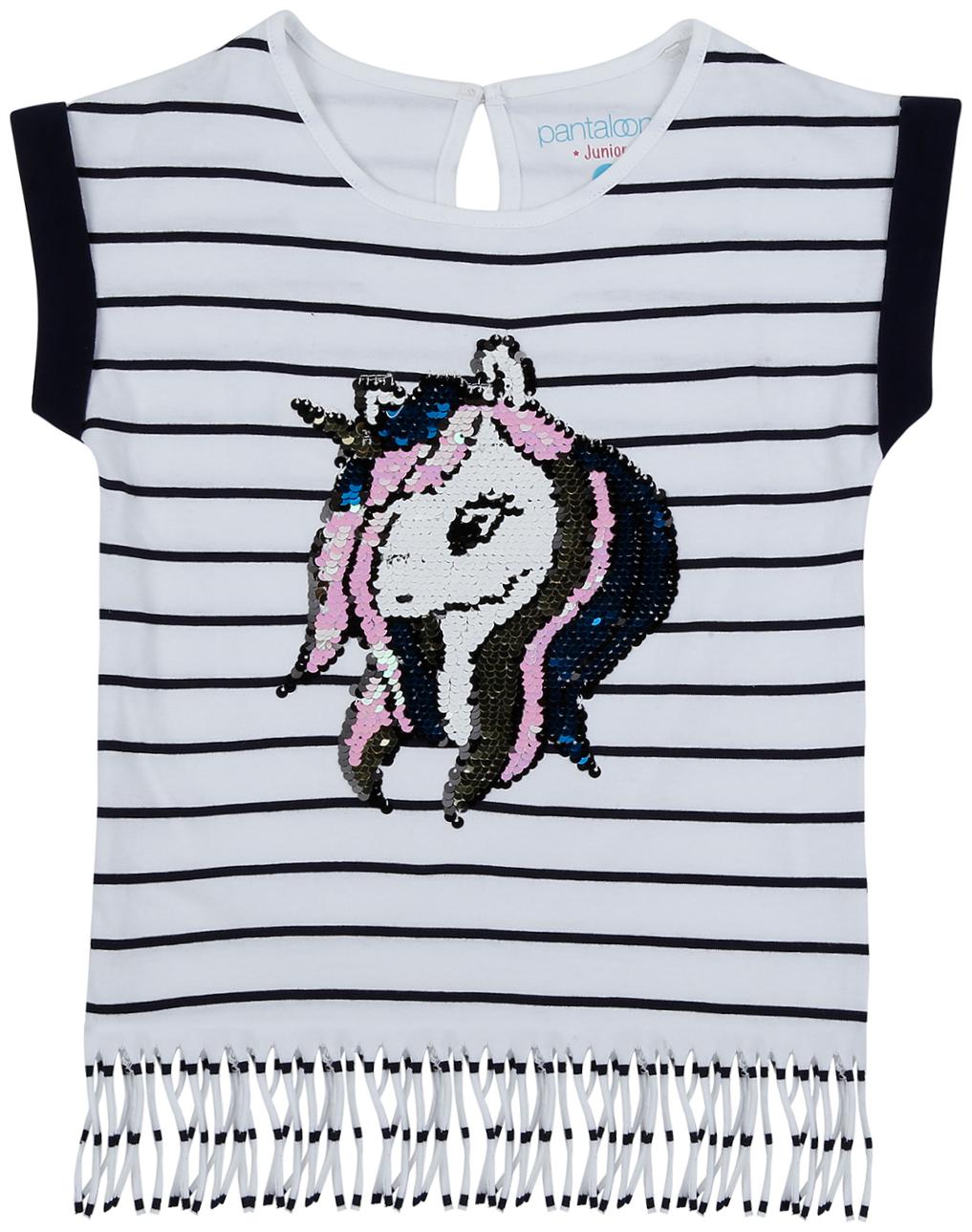 

Pantaloons Junior Girl Cotton Striped T shirt - White