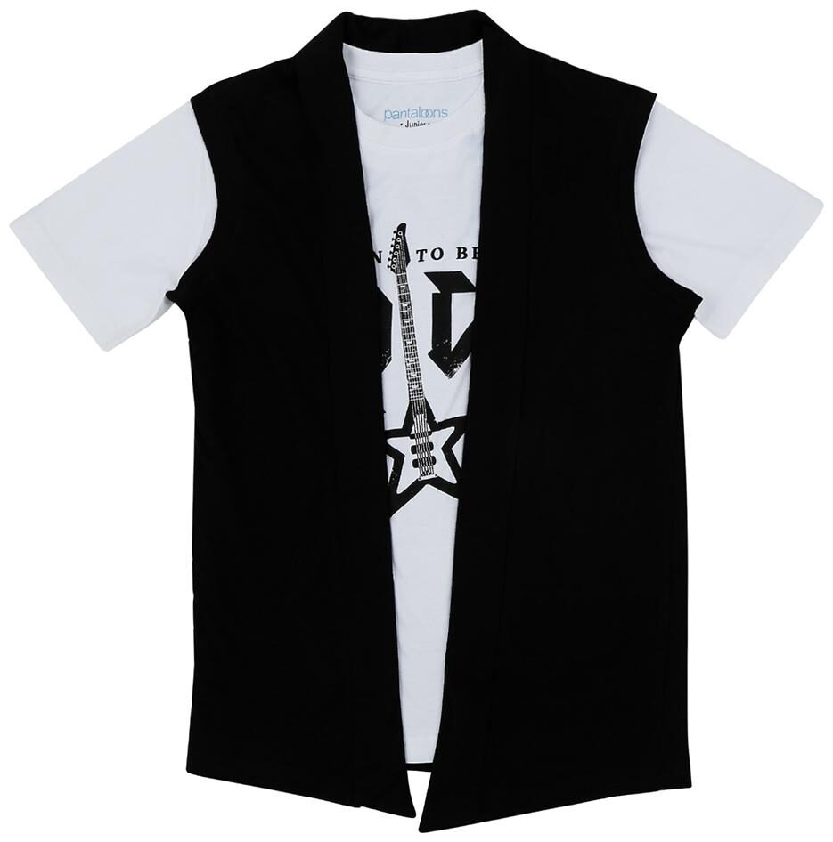 

Pantaloons Junior Boy Cotton Printed T-shirt - White Black