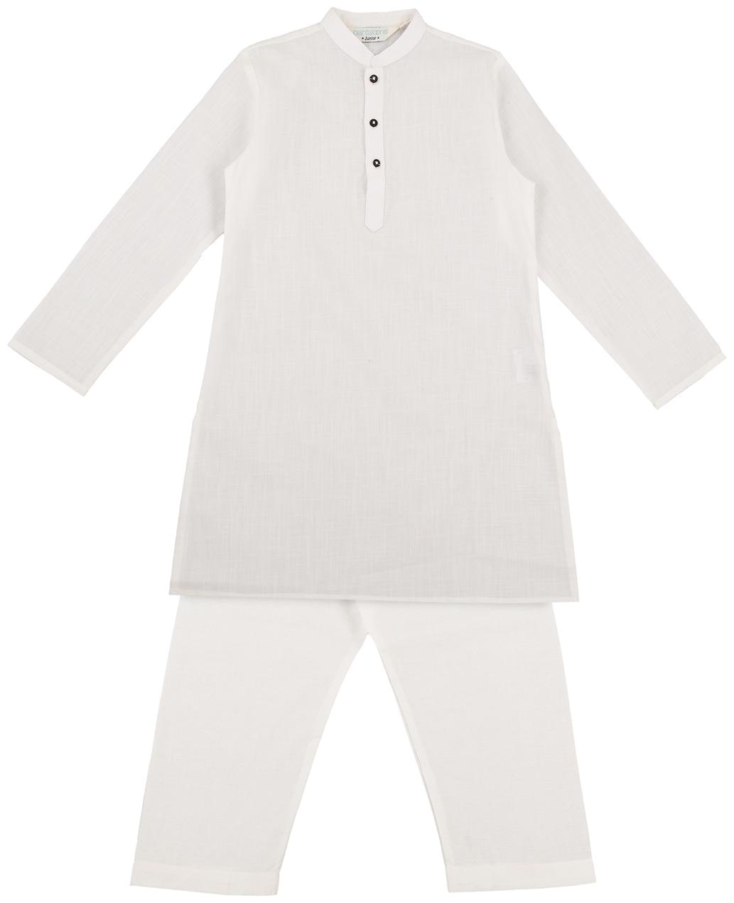 

Pantaloons Junior Boy Cotton Solid Kurta pyjama set - Cream