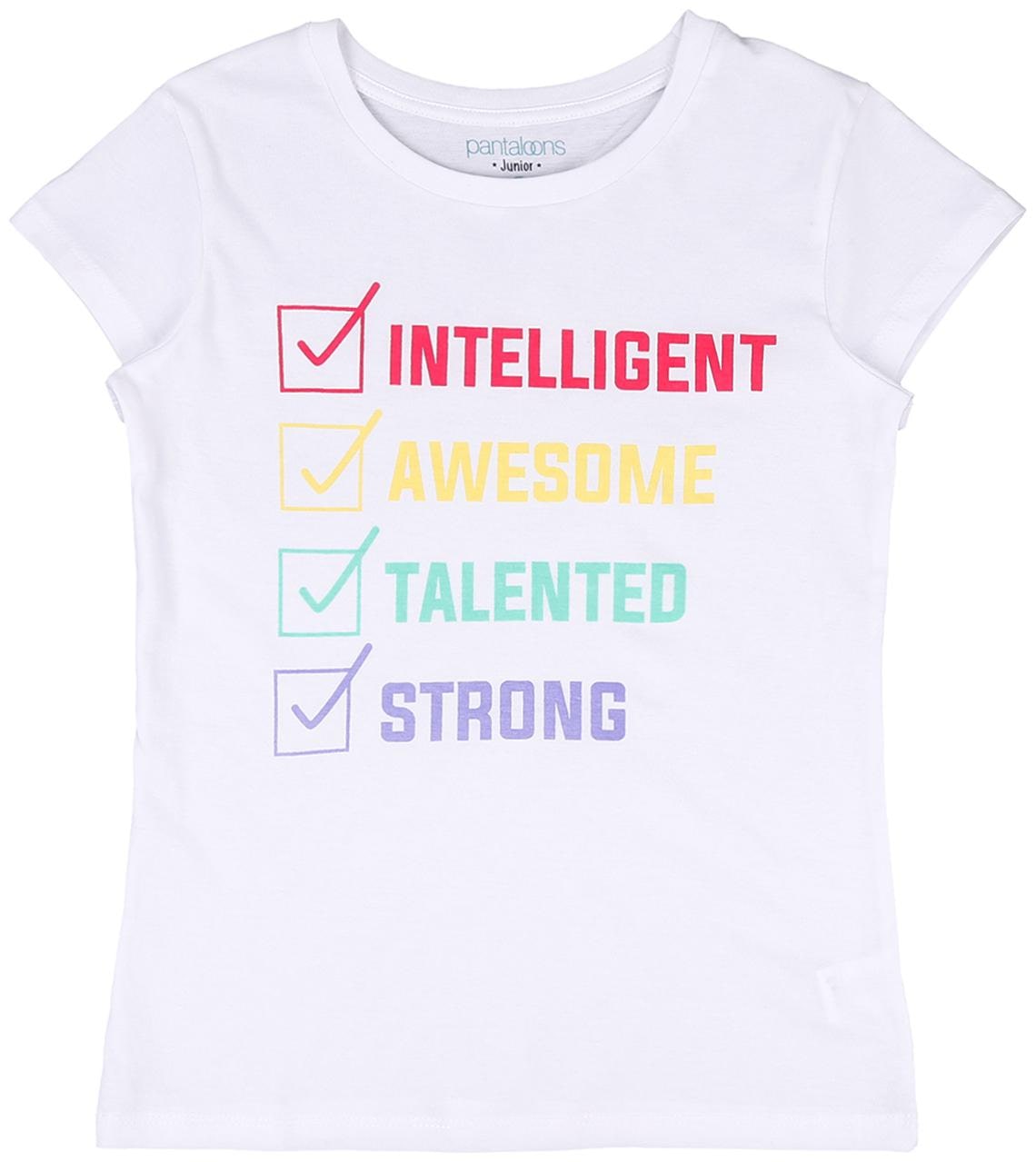 

Pantaloons Junior Girl Cotton Printed T shirt - White