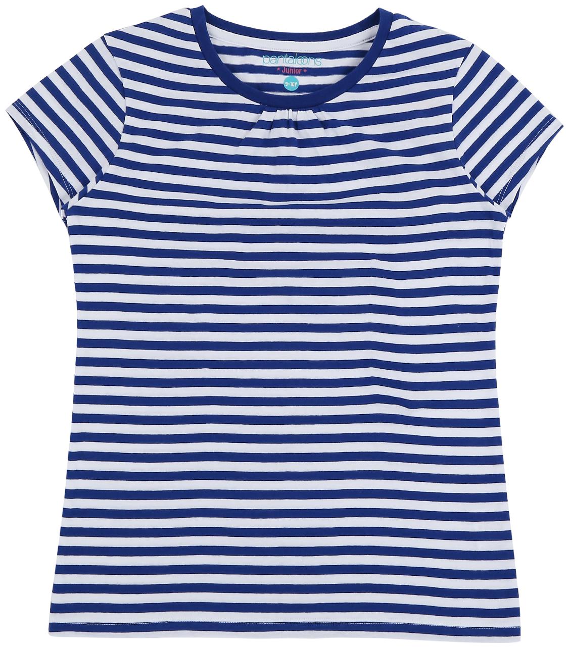 

Pantaloons Junior Girl Cotton Striped T shirt - Blue