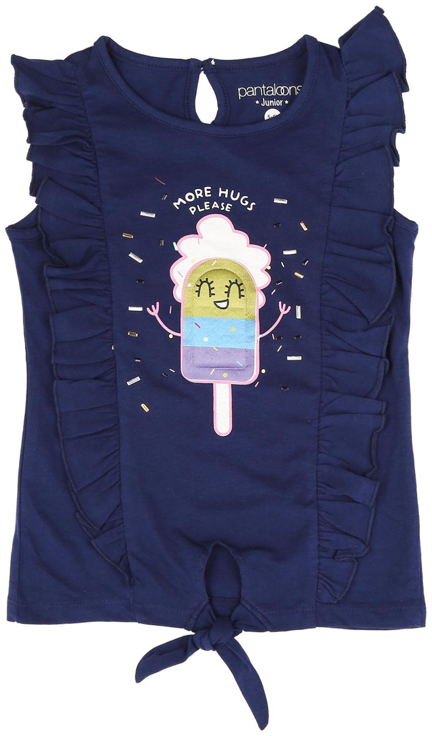 

Pantaloons Junior Girl Cotton Printed T shirt - Blue