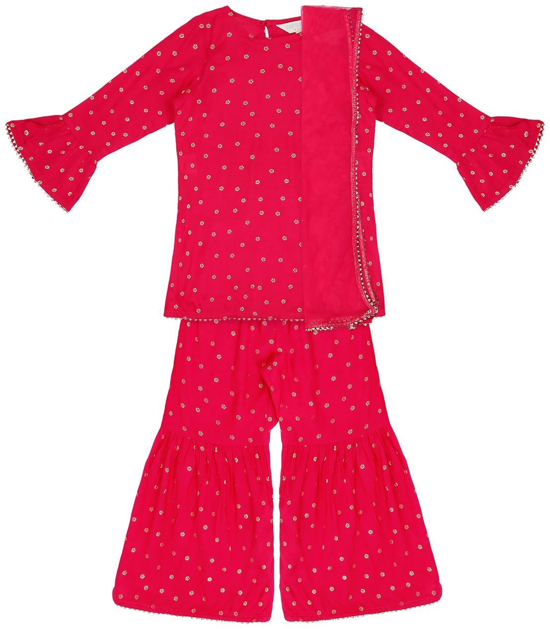 

Pantaloons Junior Girl s Polyester Printed 3 4th sleeves Kurti salwar set - Pink