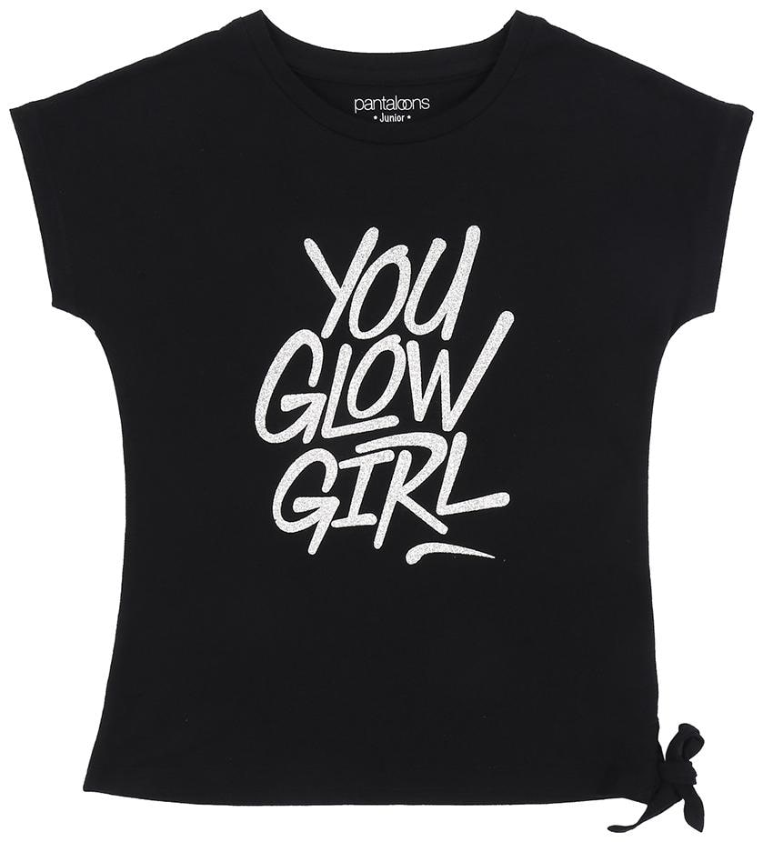 

Pantaloons Junior Girl Cotton Printed T shirt - Black