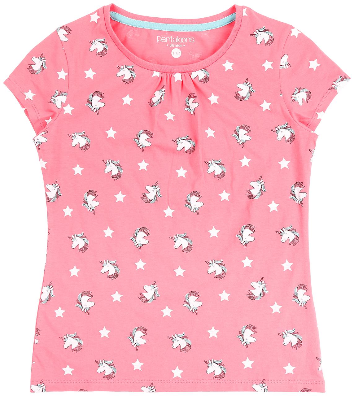 

Pantaloons Junior Girl Cotton Printed T shirt - Pink