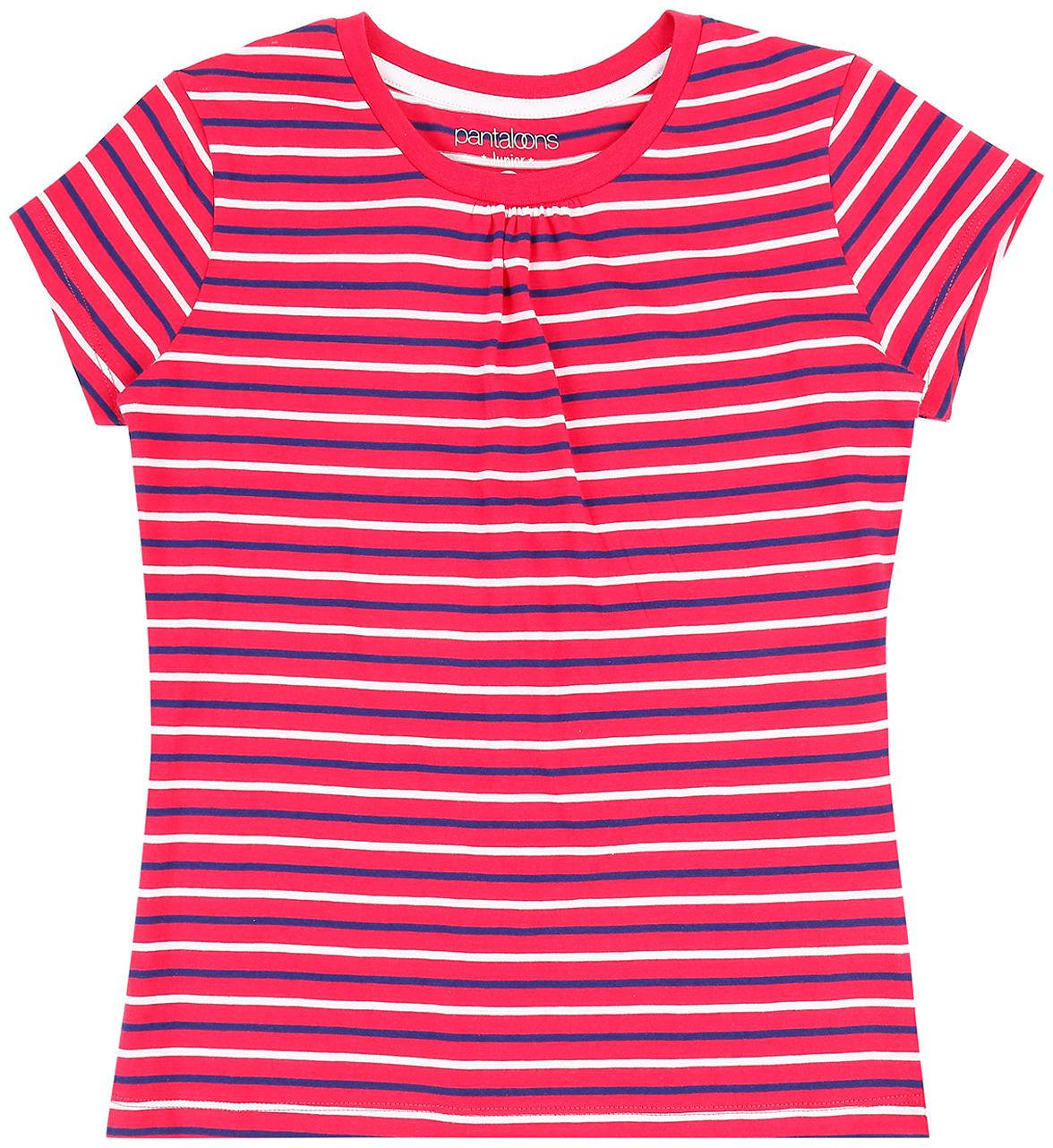 

Pantaloons Junior Girl Cotton Striped T shirt - Pink