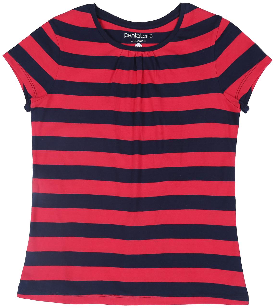 

Pantaloons Junior Girl Cotton Striped T shirt - Pink