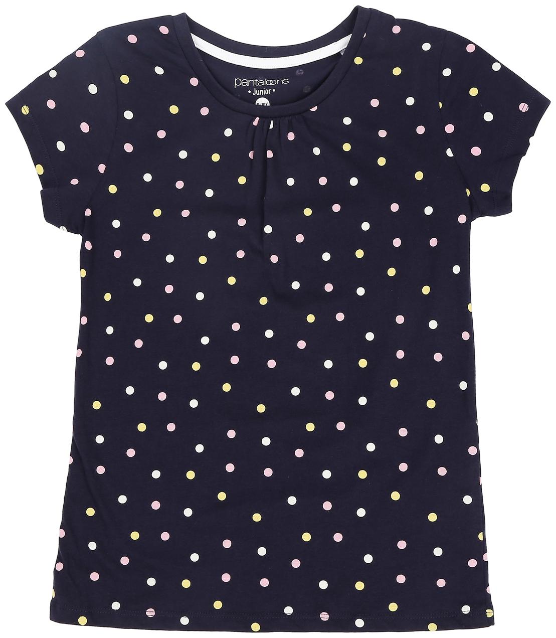 

Pantaloons Junior Girl Cotton Polka dots T shirt - Blue