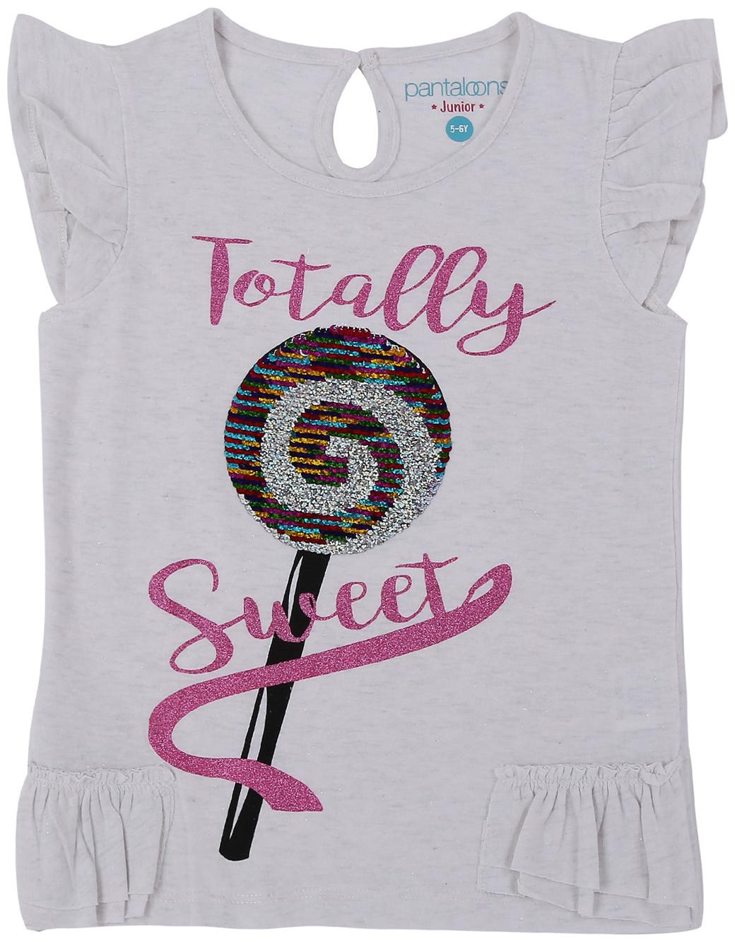 

Pantaloons Junior Girl Poly cotton Printed T shirt - Grey
