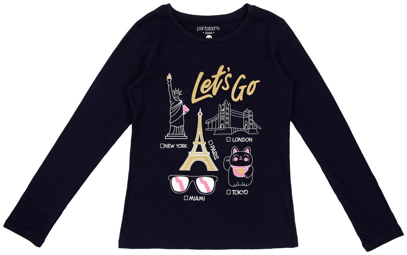 

Pantaloons Junior Girl Cotton Printed T shirt - Blue