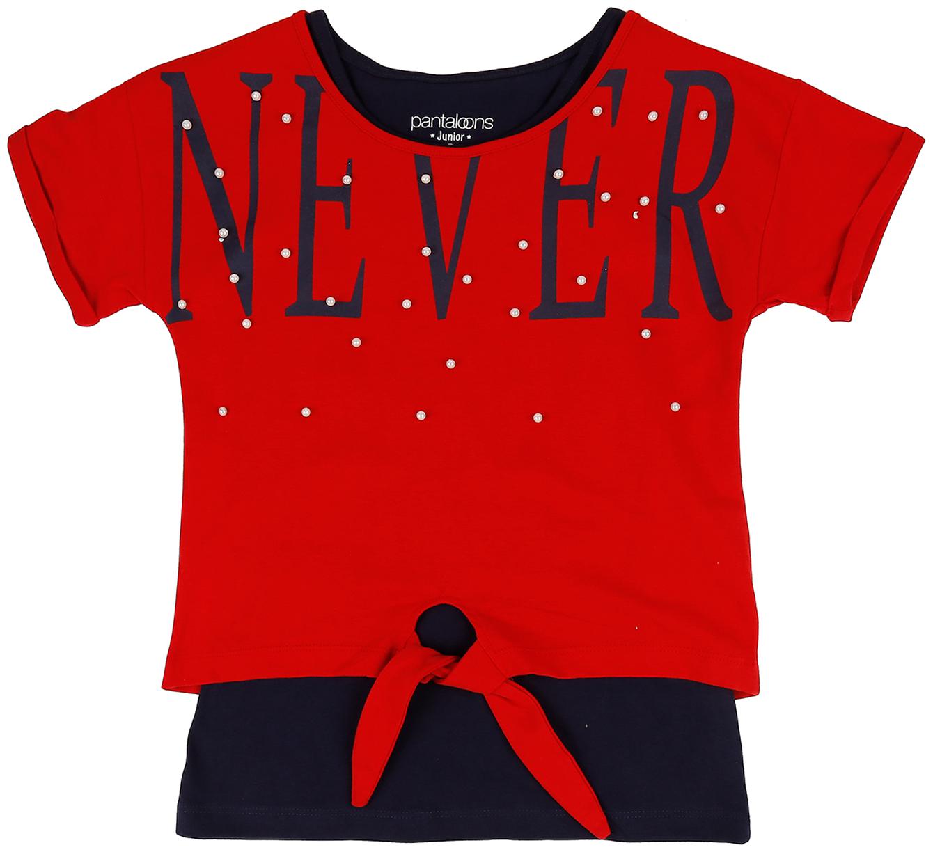 

Pantaloons Junior Girl Cotton Printed T shirt - Red