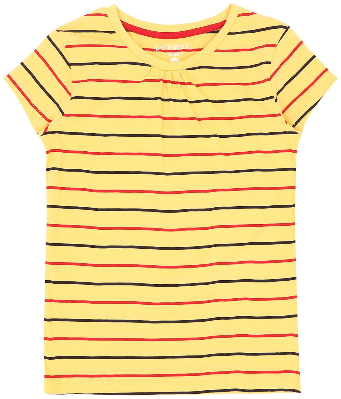 

Pantaloons Junior Girl Cotton Striped T shirt - Yellow