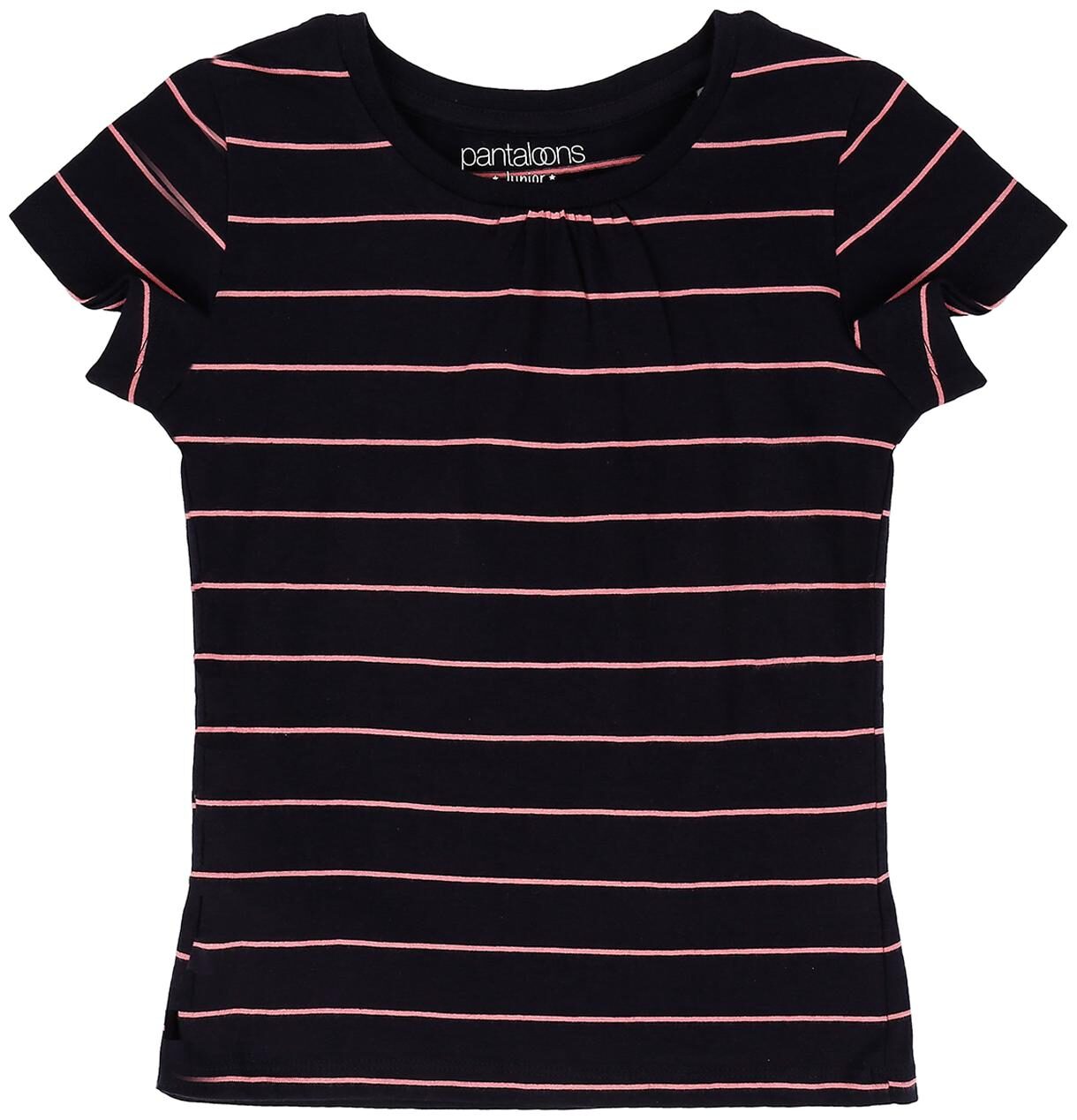 

Pantaloons Junior Girl Cotton Striped T shirt - Blue