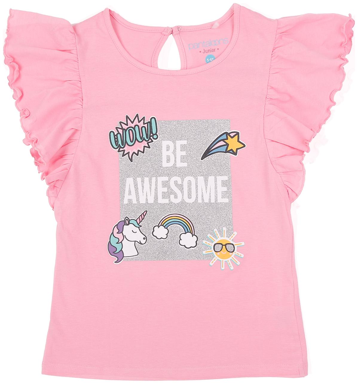 

Pantaloons Junior Girl Cotton Printed T shirt - Pink