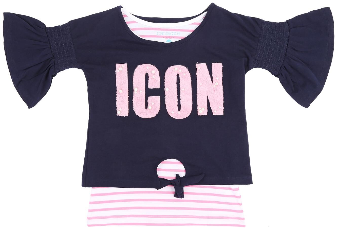 

Pantaloons Junior Girl Cotton Printed T shirt - Blue Pink