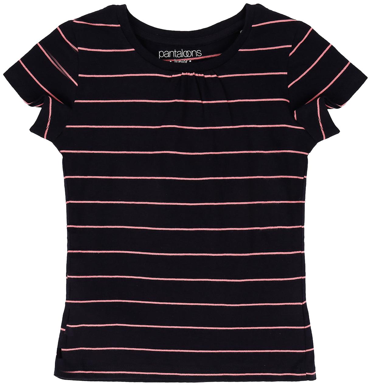 

Pantaloons Junior Girl Cotton Striped T shirt - Blue