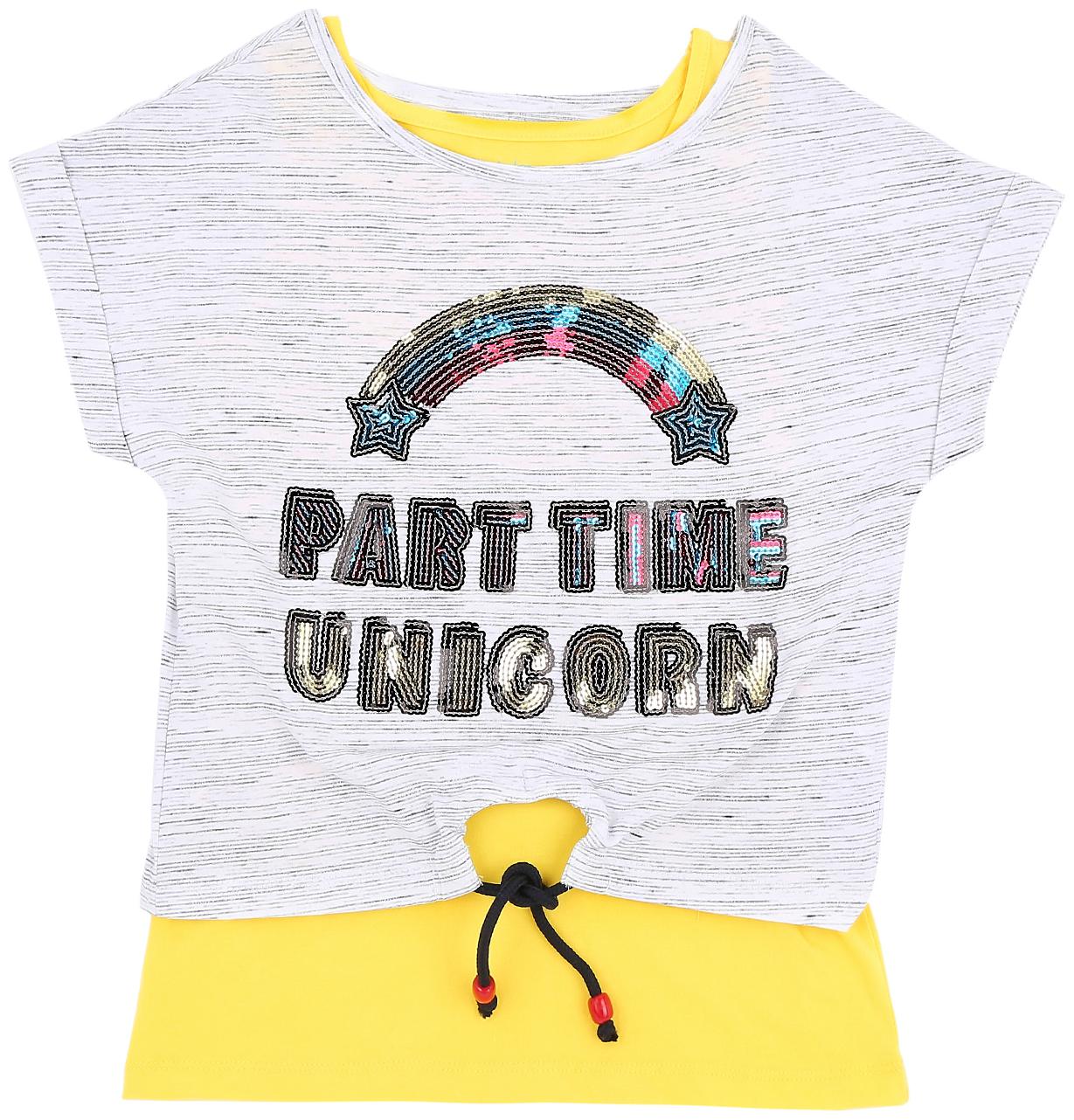 

Pantaloons Junior Girl Cotton Printed T shirt - Yellow Grey