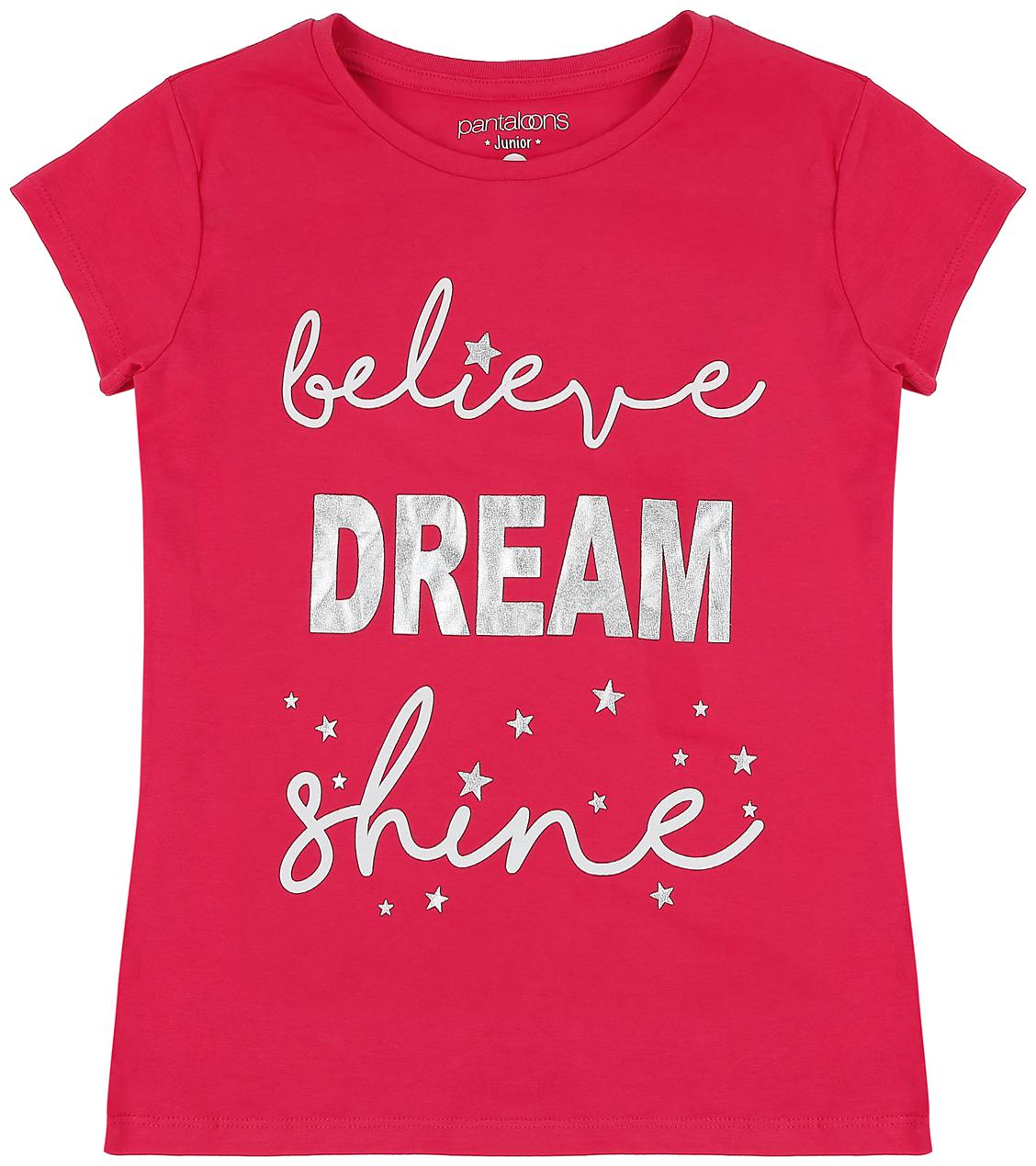 

Pantaloons Junior Girl Cotton Printed T shirt - Pink