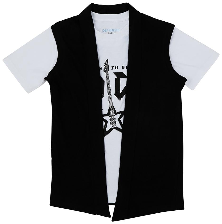 

Pantaloons Junior Boy Cotton Printed T-shirt - White Black