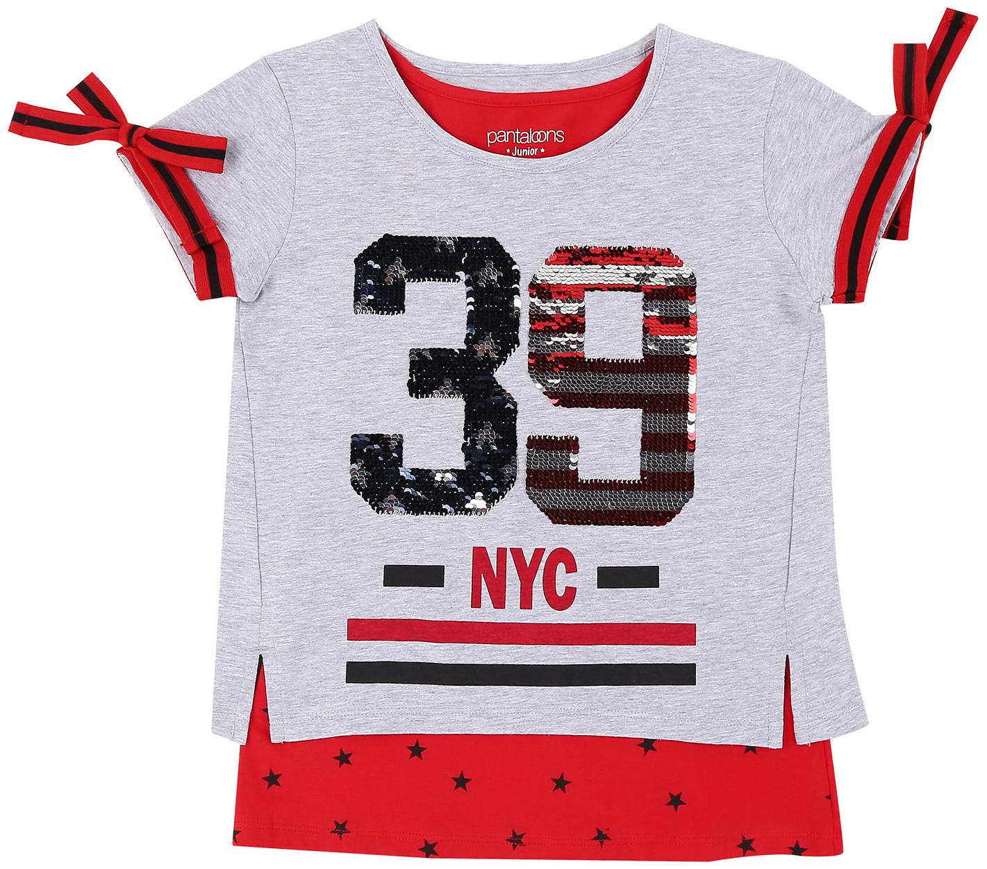 

Pantaloons Junior Girl Cotton Printed T shirt - Grey
