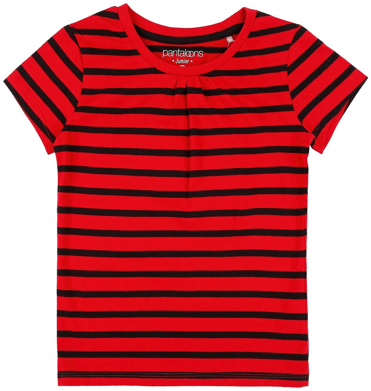 

Pantaloons Junior Girl Cotton Striped T shirt - Red