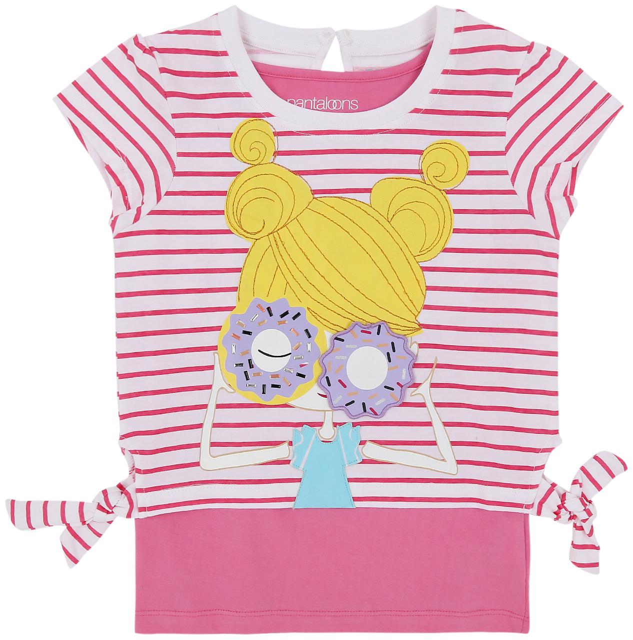 

Pantaloons Junior Girl Cotton Striped T shirt - Pink
