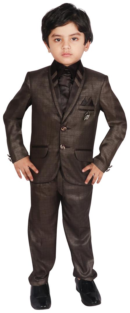 

SGYUVRAJ Boy Silk Solid Ethnic jacket - Brown