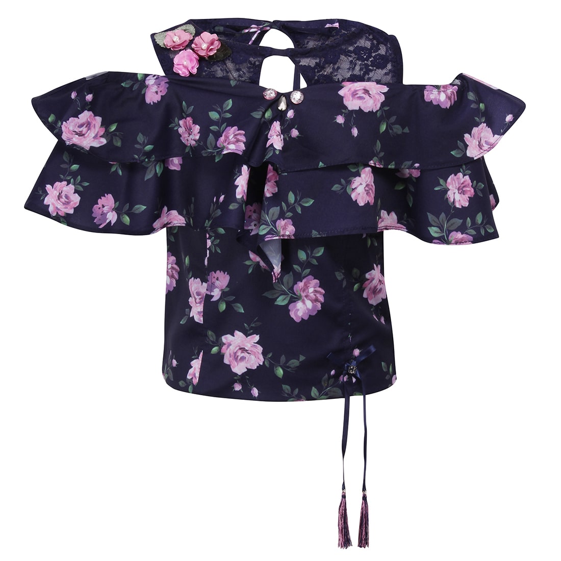 

Cutecumber Girl Georgette Floral Top - Blue