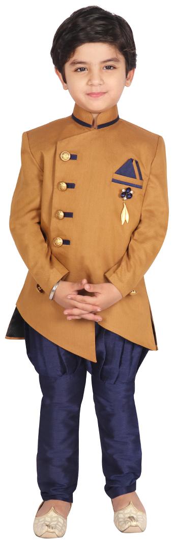 

SGYUVRAJ Boy Raw silk Solid Sherwani - Orange