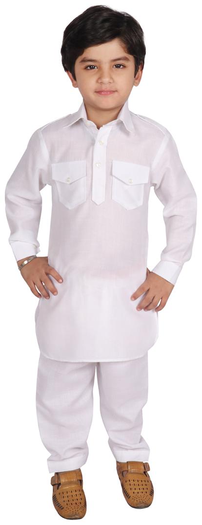 

SGYUVRAJ Boy Cotton Solid Kurta pyjama set - White
