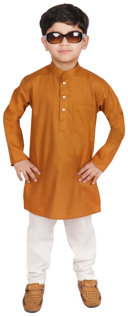 

SGYUVRAJ Boy Cotton Solid Kurta pyjama set - Beige