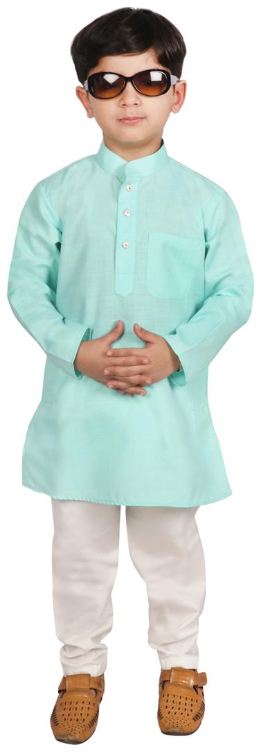 

SGYUVRAJ Boy Cotton Solid Kurta pyjama set - Green