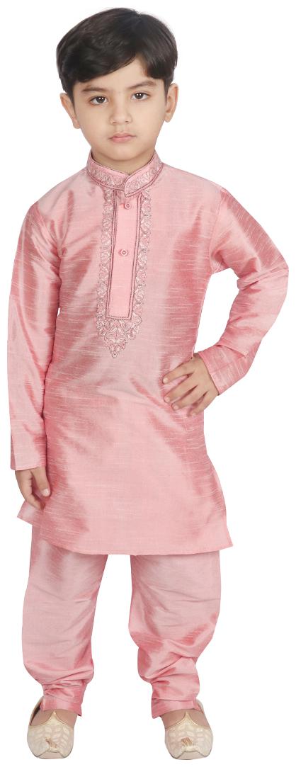 

SGYUVRAJ Boy Raw silk Solid Kurta pyjama set - Pink