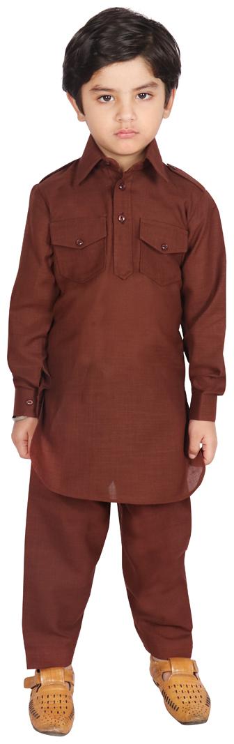 

SGYUVRAJ Boy Cotton Solid Kurta pyjama set - Brown