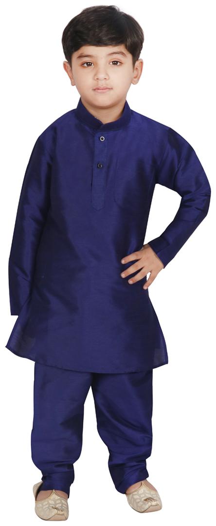 

SGYUVRAJ Boy Raw silk Solid Kurta pyjama set - Blue