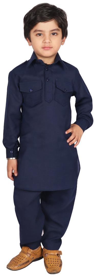 

SGYUVRAJ Boy Cotton Solid Kurta pyjama set - Blue