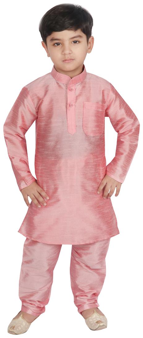 

SGYUVRAJ Boy Raw silk Solid Kurta pyjama set - Pink