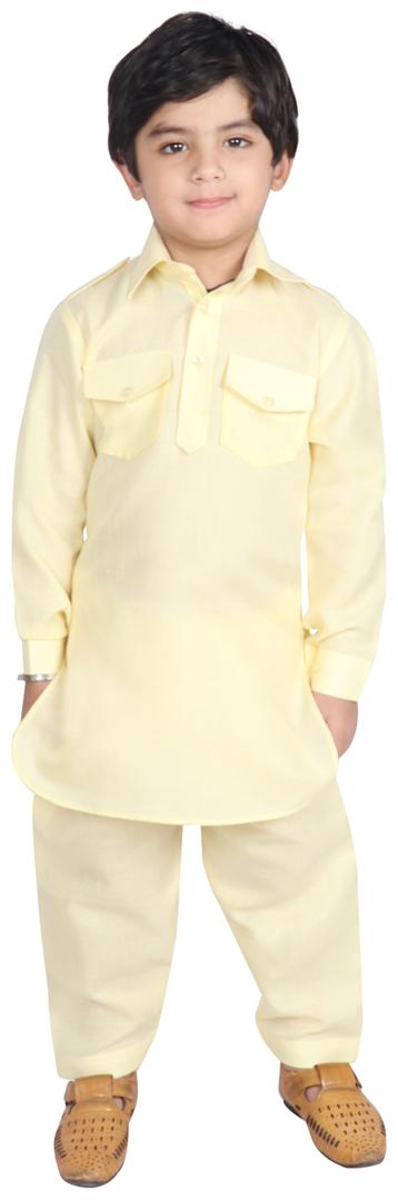 

SGYUVRAJ Boy Cotton Solid Kurta pyjama set - Yellow