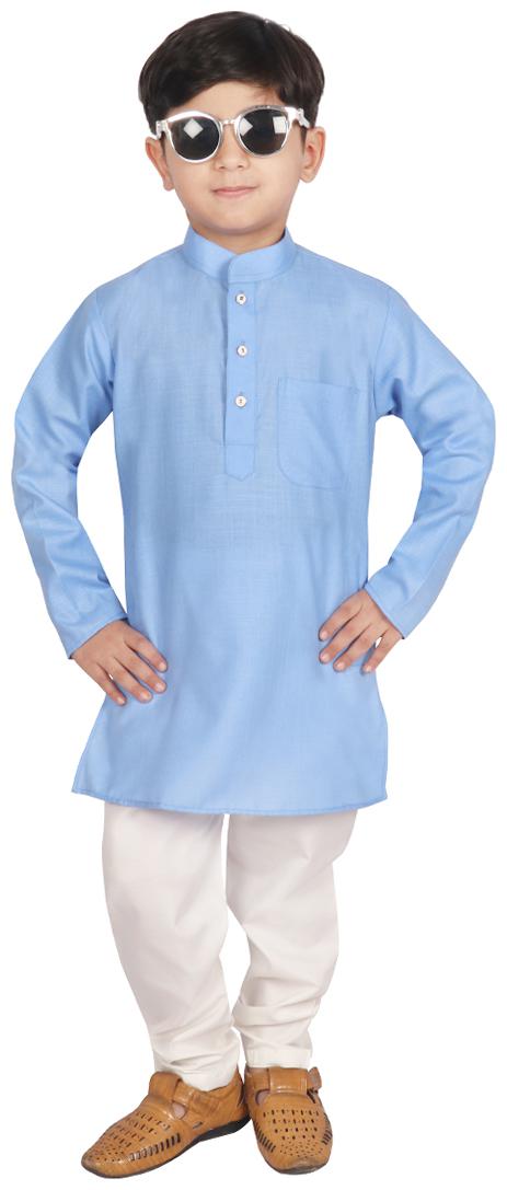 

SGYUVRAJ Boy Cotton Solid Kurta pyjama set - Blue