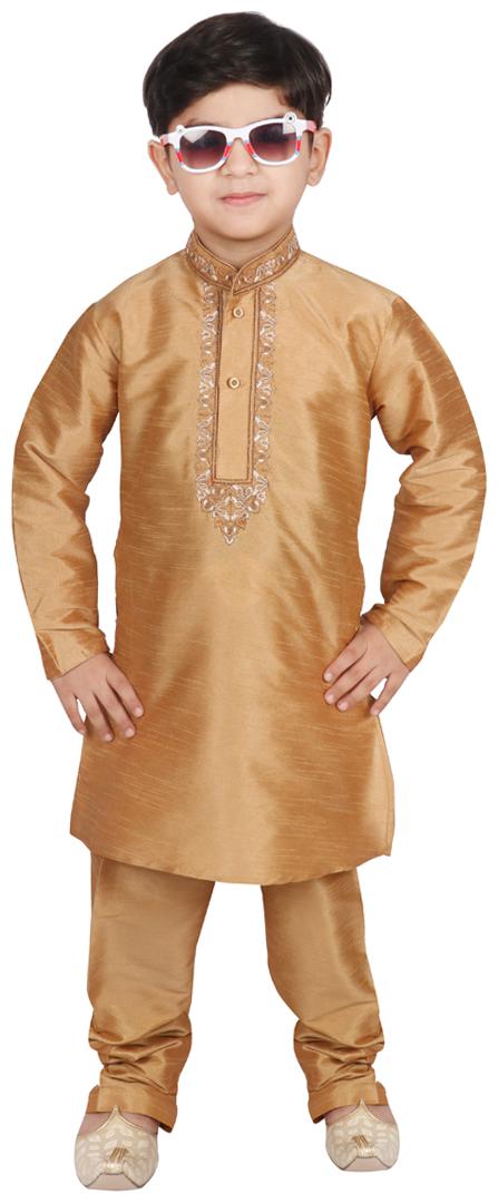 

SGYUVRAJ Boy Raw silk Solid Kurta pyjama set - Beige