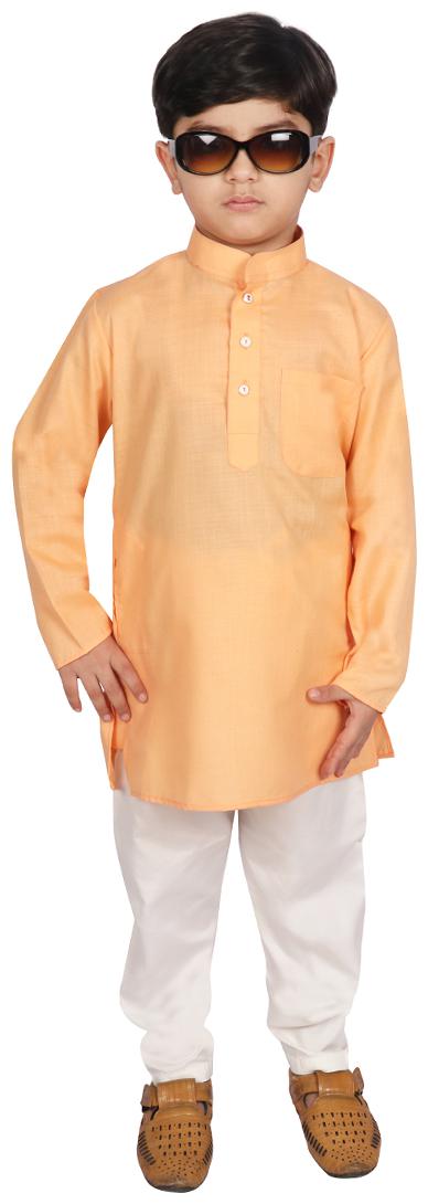 

SGYUVRAJ Boy Cotton Solid Kurta pyjama set - Orange