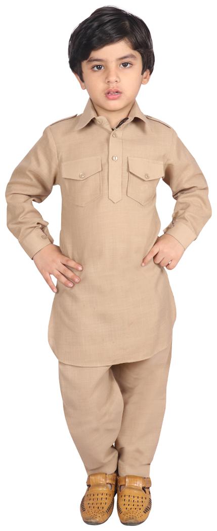 

SGYUVRAJ Boy Cotton Solid Kurta pyjama set - Beige