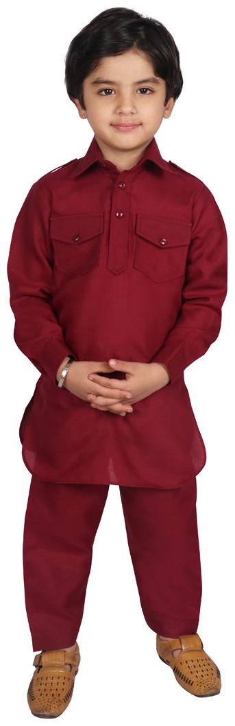 

SGYUVRAJ Boy Cotton Solid Kurta pyjama set - Maroon