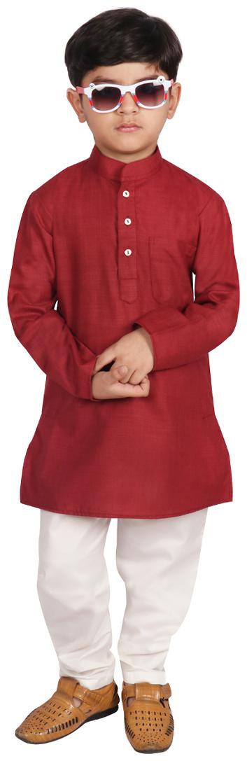 

SGYUVRAJ Boy Cotton Solid Kurta pyjama set - Maroon