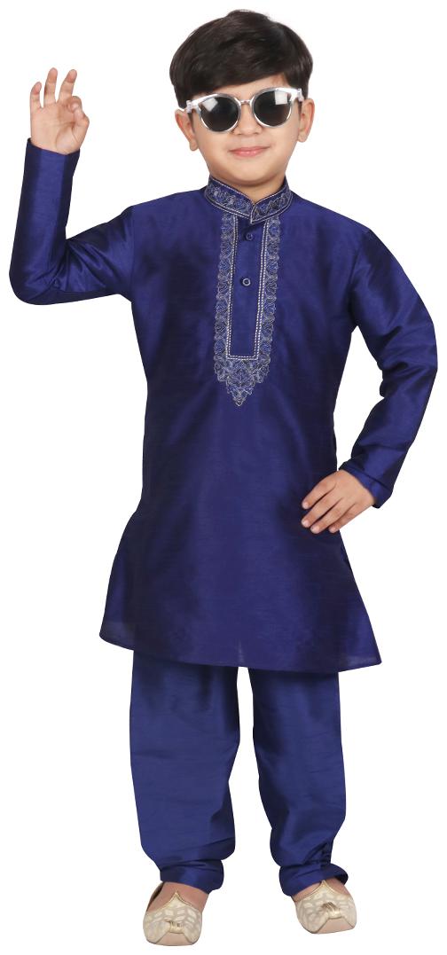 

SGYUVRAJ Boy Raw silk Solid Kurta pyjama set - Blue