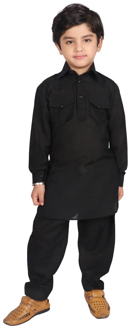 

SGYUVRAJ Boy Cotton Solid Kurta pyjama set - Black