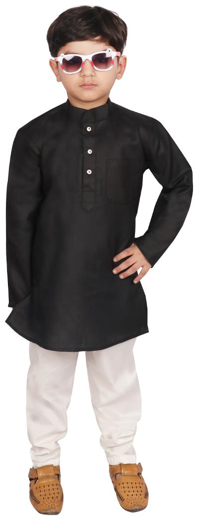 

SGYUVRAJ Boy Cotton Solid Kurta pyjama set - Black