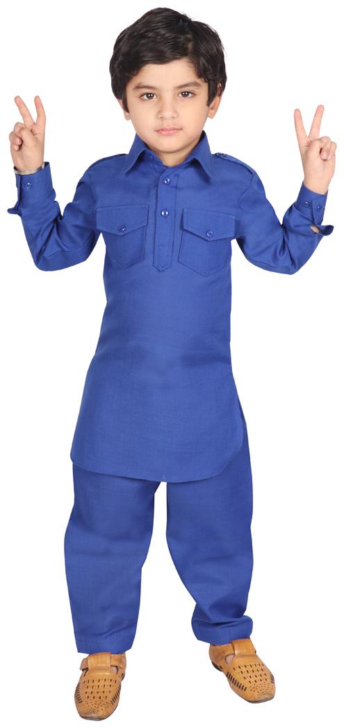 

SGYUVRAJ Boy Cotton Solid Kurta pyjama set - Blue