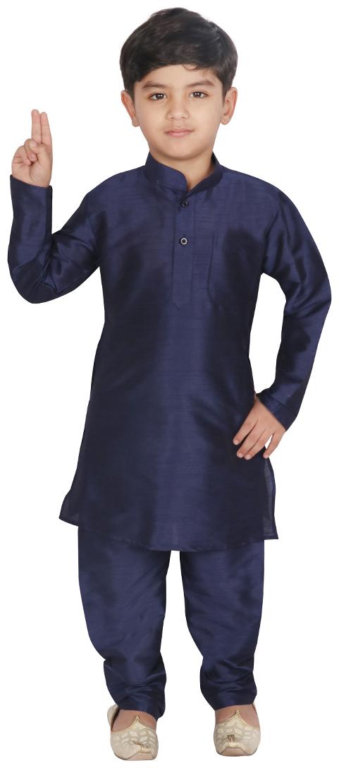 

SGYUVRAJ Boy Raw silk Solid Kurta pyjama set - Blue